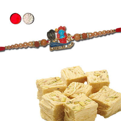 "Zardosi Rakhi - ZR-5270 A (Single Rakhi), 500gms of Haldiram Soanpapdi - Click here to View more details about this Product